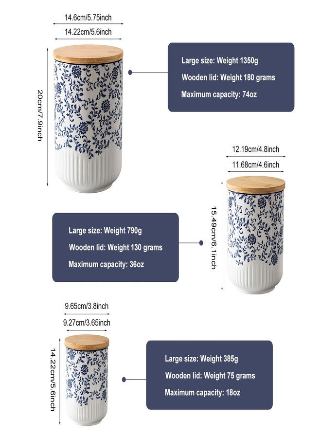 Gibsimi Kitchen Canisters for Countertop - Ceramic Canisters Sets for Kitchen with Airtight Wood Lids - Flour and Sugar Containers for Coffee Tea Spice Beans Cookie Jars - Set of 3 Blue - Image 5